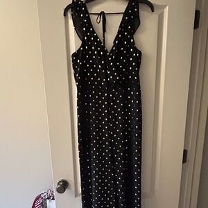 Black w Gold Polka Dot Flutter Sleeve Jumpsuit Size Small